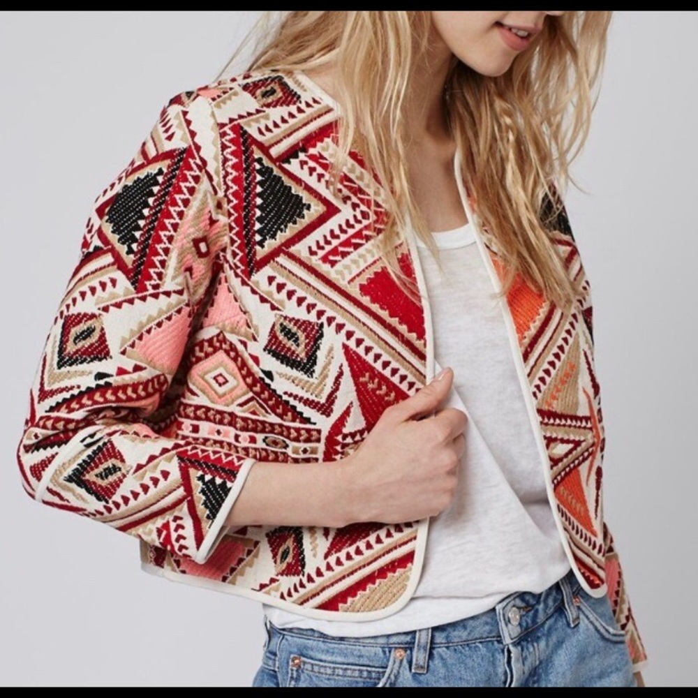 TopShop Jacquard Embroidered Jacket - Size 2 😊❤️